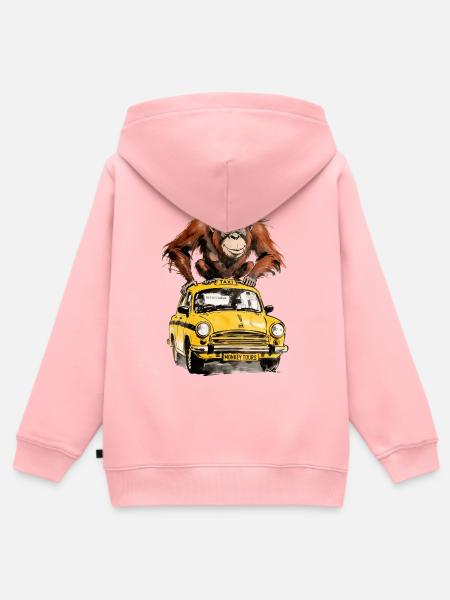 Affe auf dem Taxi Monkey Tours - Kinder Premium Organic Zip Hoodie - Rosa