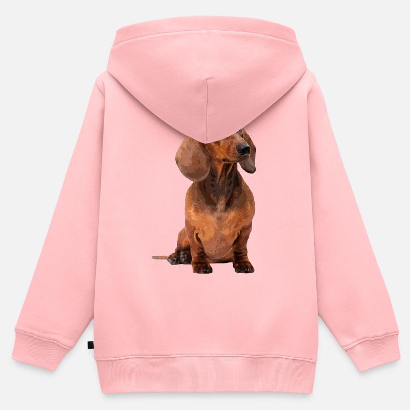 Teckel aux cheveux courts - Sweat Premium à capuche zippé enfant bio - rose