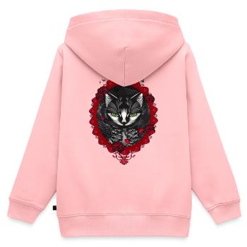 viktorianisches Katzen Porträt im blutroten Rahmen - Kinder Premium Organic Zip Hoodie - Rosa - Hinten - AI Model Kid Female (0cm)