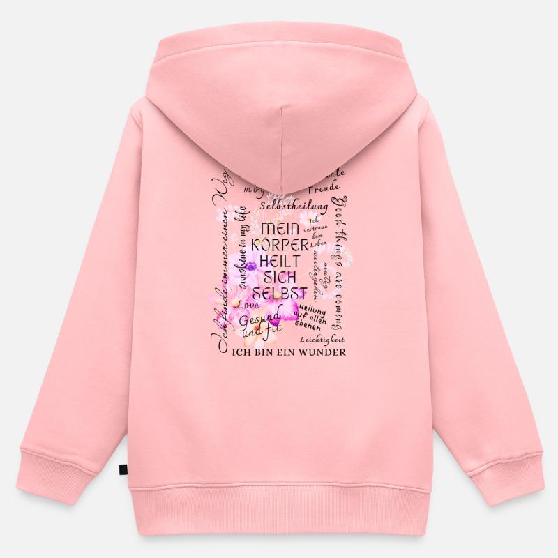 Motivation de guérison - Sweat Premium à capuche zippé enfant bio - rose