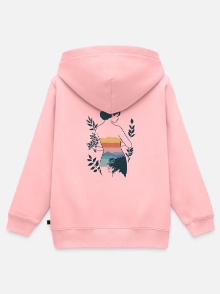 Frau mit Berglandschaft und Natur - Kinder Premium Organic Zip Hoodie - Rosa