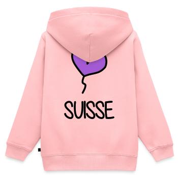 SCHWEIZ. LAND. GENF. SCHWEIZ. HUMOR. LAND - Kinder Premium Organic Zip Hoodie - Rosa - Hinten - AI Model Kid Female (0cm)