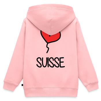 SCHWEIZ. LAND. GENF. HUMOR. FLAGGE - Kinder Premium Organic Zip Hoodie - Rosa - Hinten - AI Model Kid Female (0cm)