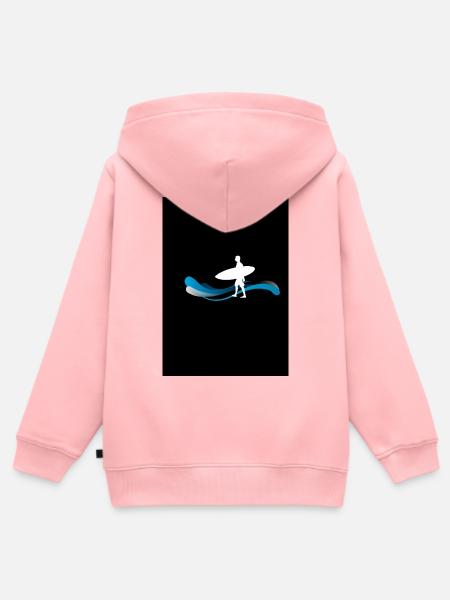 Surfer Silhouette auf Wellen - Kinder Premium Organic Zip Hoodie - Rosa