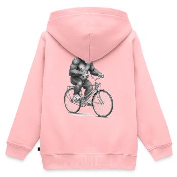 Cycliste singe monochrome - Sweat Premium à capuche zippé enfant bio - rose - Dos - AI Model Kid Female (0cm)