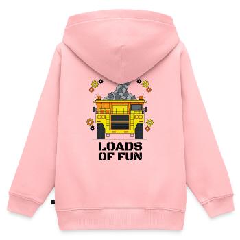 Camion-benne pour le 7e anniversaire plein de plaisir - Sweat Premium à capuche zippé enfant bio - rose - Dos - AI Model Kid Female (0cm)