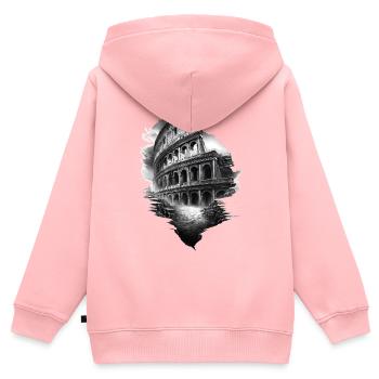 Colisée noir et blanc en ruines - Sweat Premium à capuche zippé enfant bio - rose - Dos - AI Model Kid Female (0cm)