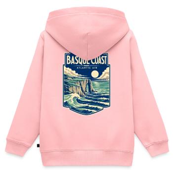 Côte basque Bilbao Espagne Voyage, Atlantic Air - Sweat Premium à capuche zippé enfant bio - rose - Dos - AI Model Kid Female (0cm)