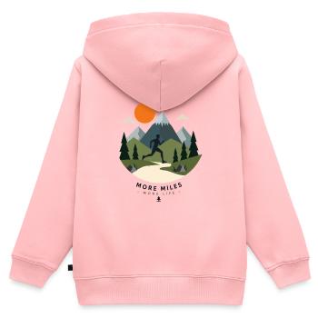 Plus de kilomètres, plus de vie - Sweat Premium à capuche zippé enfant bio - rose - Dos - AI Model Kid Female (0cm)