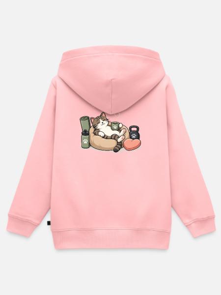 Katzenpause: Kaffeepause im Körbchen - Kinder Premium Organic Zip Hoodie - Rosa