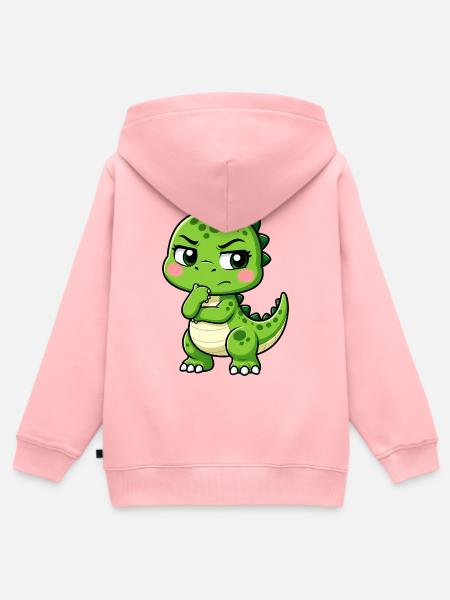 T Rex Nachdenklich Süßer Cartoon - Kinder Premium Organic Zip Hoodie - Rosa