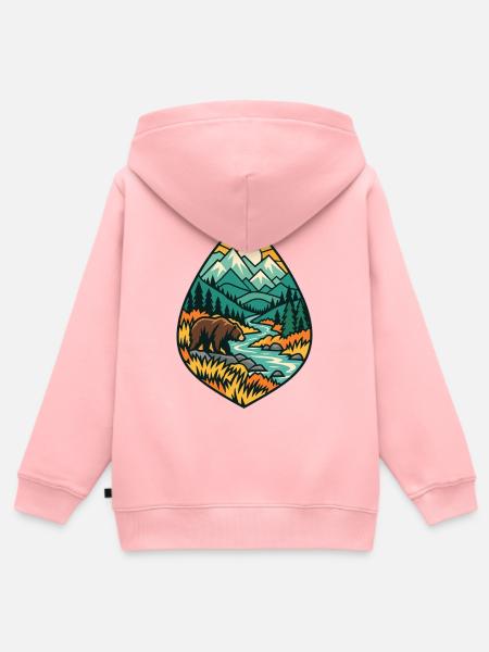 Bär in Berglandschaft am Fluss - Kinder Premium Organic Zip Hoodie - Rosa