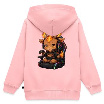 Kawaii Gamer Girl Fire Goat Shirt | Pink Headset  - Kinder Premium Organic Zip Hoodie - Rosa - Hinten - AI Model Kid Female (0cm)