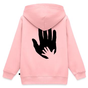 Bébé, main d’enfant dans la main du parent adulte. - Sweat Premium à capuche zippé enfant bio - rose - Dos - AI Model Kid Female (0cm)