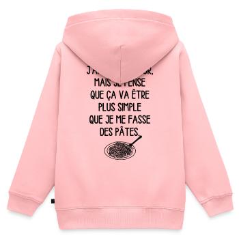 J'ai Faim d'Amour mais je pense que.. /Humour noir - Sweat Premium à capuche zippé enfant bio - rose - Dos - AI Model Kid Female (0cm)