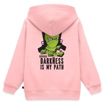 Les ténèbres sont mon chemin - Sweat Premium à capuche zippé enfant bio - rose - Dos - AI Model Kid Female (0cm)