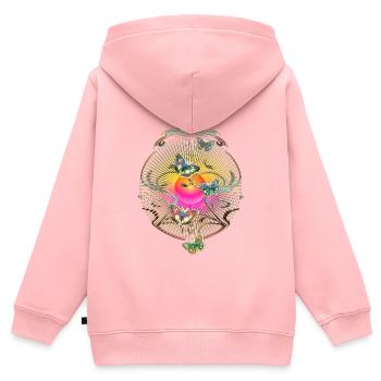 Papillons fleurit vrilles motif solaire - Sweat Premium à capuche zippé enfant bio - rose - Dos - AI Model Kid Female (0cm)