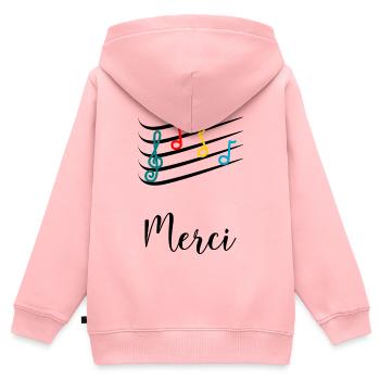 MAÎTRESSE. MAITRE. MERCI. MERCI MAÎTRESSE - Sweat Premium à capuche zippé enfant bio - rose - Dos - AI Model Kid Female (0cm)