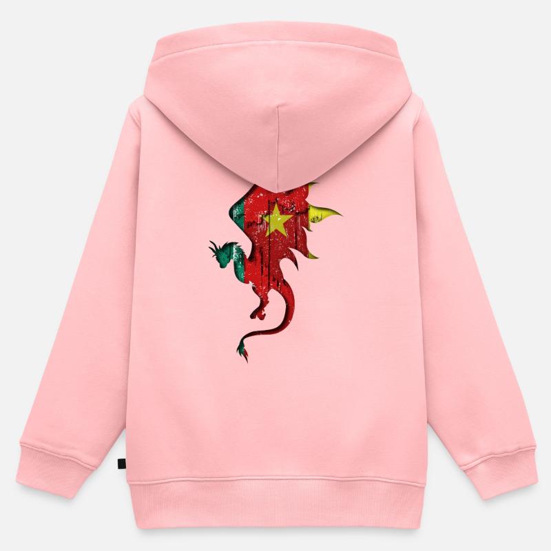 Drapeau du Cameroun - Cameroun - Silhouette de dragon - Sweat Premium à capuche zippé enfant bio - rose