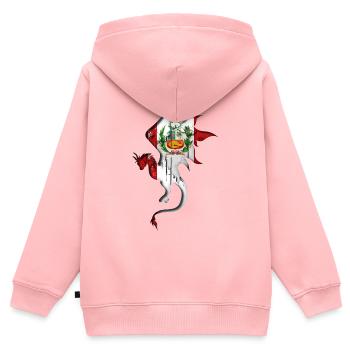 Drapeau du Pérou - Pérou - Silhouette de dragon - Sweat Premium à capuche zippé enfant bio - rose - Dos - AI Model Kid Female (0cm)