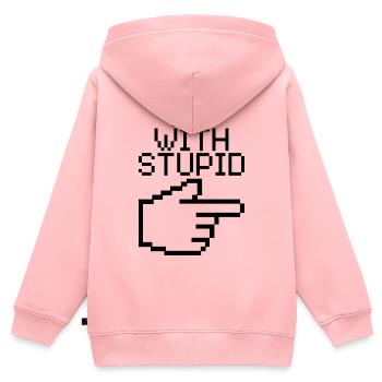 Je suis avec Stupid – Lustiger IT Spruch - Sweat Premium à capuche zippé enfant bio - rose - Dos - AI Model Kid Female (0cm)