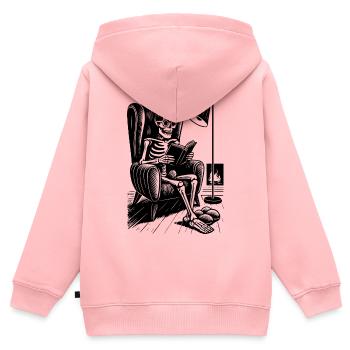 Lesendes Skelett im Lesesessel - Kinder Premium Organic Zip Hoodie - Rosa - Hinten - AI Model Kid Female (0cm)
