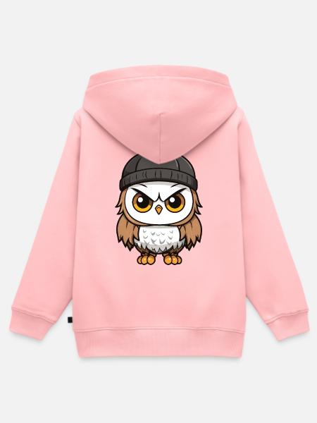 Eule Comic Winter Cozy - Kinder Premium Organic Zip Hoodie - Rosa