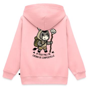 Je peux pas j'ai Chemin de Compostelle - Sweat Premium à capuche zippé enfant bio - rose - Dos - AI Model Kid Female (0cm)