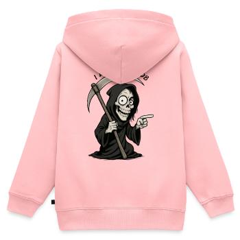Grim Black Grim Reaper lächelt - Kinder Premium Organic Zip Hoodie - Rosa - Hinten - AI Model Kid Female (0cm)