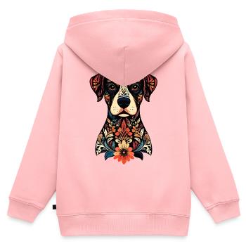 Ornament Hund Floral Muster verzierter Hundekopf - Kinder Premium Organic Zip Hoodie - Rosa - Hinten - AI Model Kid Female (0cm)