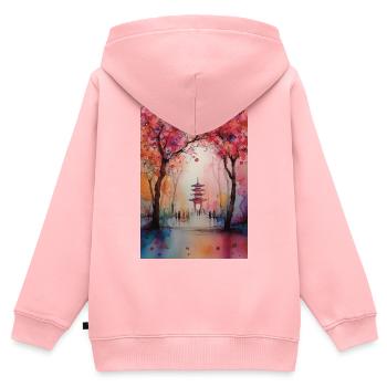 Herbstpagode in Blüte - Kinder Premium Organic Zip Hoodie - Rosa - Hinten - AI Model Kid Female (0cm)