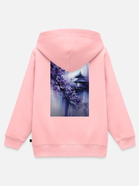 Lila Pagode und Blumen - Kinder Premium Organic Zip Hoodie - Rosa