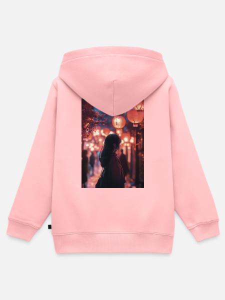 Silhouette unter roten Nachtlaternen - Kinder Premium Organic Zip Hoodie - Rosa