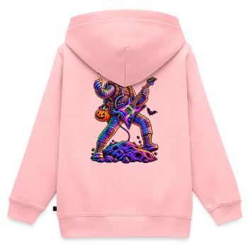KOSMISCHER ROCKER | Trick oder Riff - Kinder Premium Organic Zip Hoodie - Rosa - Hinten - AI Model Kid Female (0cm)
