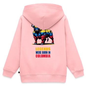 Des légendes sont nées en Colombie - Sweat Premium à capuche zippé enfant bio - rose - Dos - AI Model Kid Female (0cm)