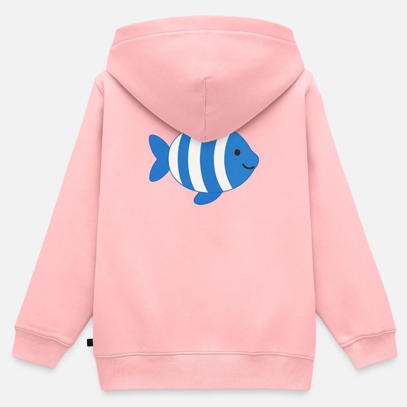 Poisson rayé - Sweat Premium à capuche zippé enfant bio - rose