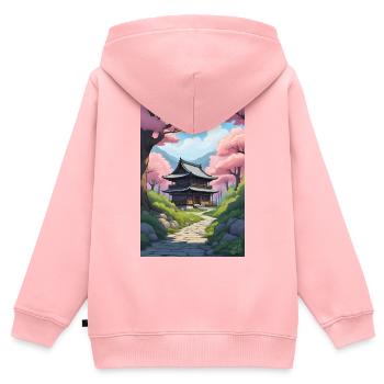 Japanischer Tempel zwischen Kirschblüten - Kinder Premium Organic Zip Hoodie - Rosa - Hinten - AI Model Kid Female (0cm)