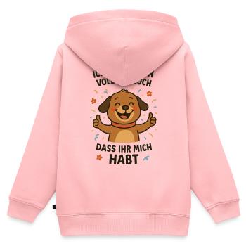Cheerful dog with message - Kids Premium Organic Zip-up Hoodie - rose - Back - AI Model Kid Female (0cm)