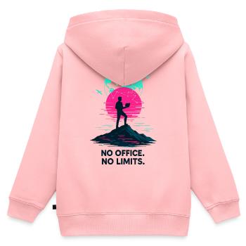 Télétravail Pas de bureau pas de limite - Sweat Premium à capuche zippé enfant bio - rose - Dos - AI Model Kid Female (0cm)