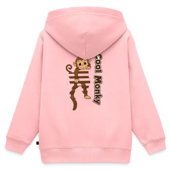 Singe sur une échelle en bois - Sweat Premium à capuche zippé enfant bio - rose - Dos - AI Model Kid Female (0cm)