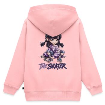 Cadeau de fille skateur Chibi Skateboard - Sweat Premium à capuche zippé enfant bio - rose - Dos - AI Model Kid Female (0cm)