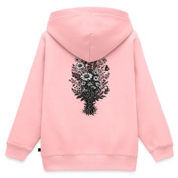 Botanique de linogravure vintage des fleurs sauvages - Sweat Premium à capuche zippé enfant bio - rose - Dos - AI Model Kid Female (0cm)