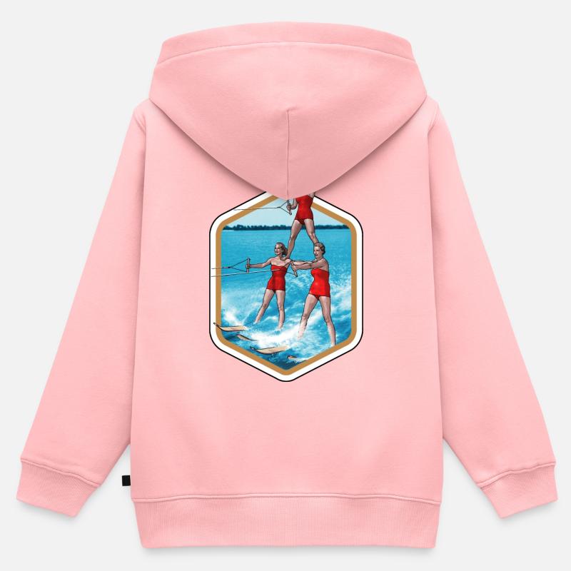 Ski nautique et acrobaties - Sweat Premium à capuche zippé enfant bio - rose