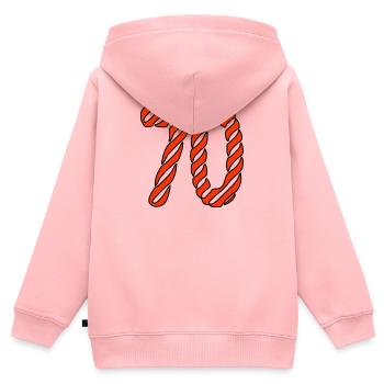70. 70 ANS. 70e ANNIVERSAIRE. ANNIVERSAIRE 70 ANS. - Sweat Premium à capuche zippé enfant bio - rose - Dos - AI Model Kid Female (0cm)