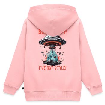 DRÔLE D’INVASION D’OVNI RÉTRO BEAM ME UP J’AI DU STYLE - Sweat Premium à capuche zippé enfant bio - rose - Dos - AI Model Kid Female (0cm)