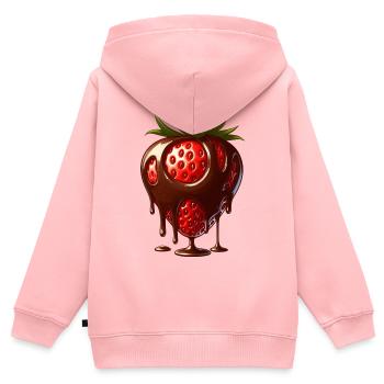 Dessert aux fraises et au chocolat - Sweat Premium à capuche zippé enfant bio - rose - Dos - AI Model Kid Female (0cm)