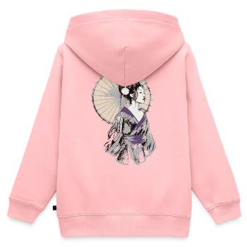 Élégance Geisha avec parasol - Sweat Premium à capuche zippé enfant bio - rose - Dos - AI Model Kid Female (0cm)