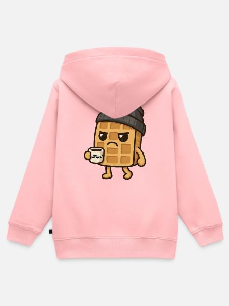 Grumpy Kawaii Waffel - Coffee Beanie Cartoon - Kinder Premium Organic Zip Hoodie - Rosa