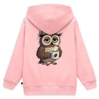 Verschlafene Eule Mit Kaffeetasse Cartoon - Kinder Premium Organic Zip Hoodie - Rosa - Hinten - AI Model Kid Female (0cm)
