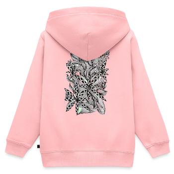 Schwarz-Weiß Blättermuster mit Akzenten - Kinder Premium Organic Zip Hoodie - Rosa - Hinten - AI Model Kid Female (0cm)